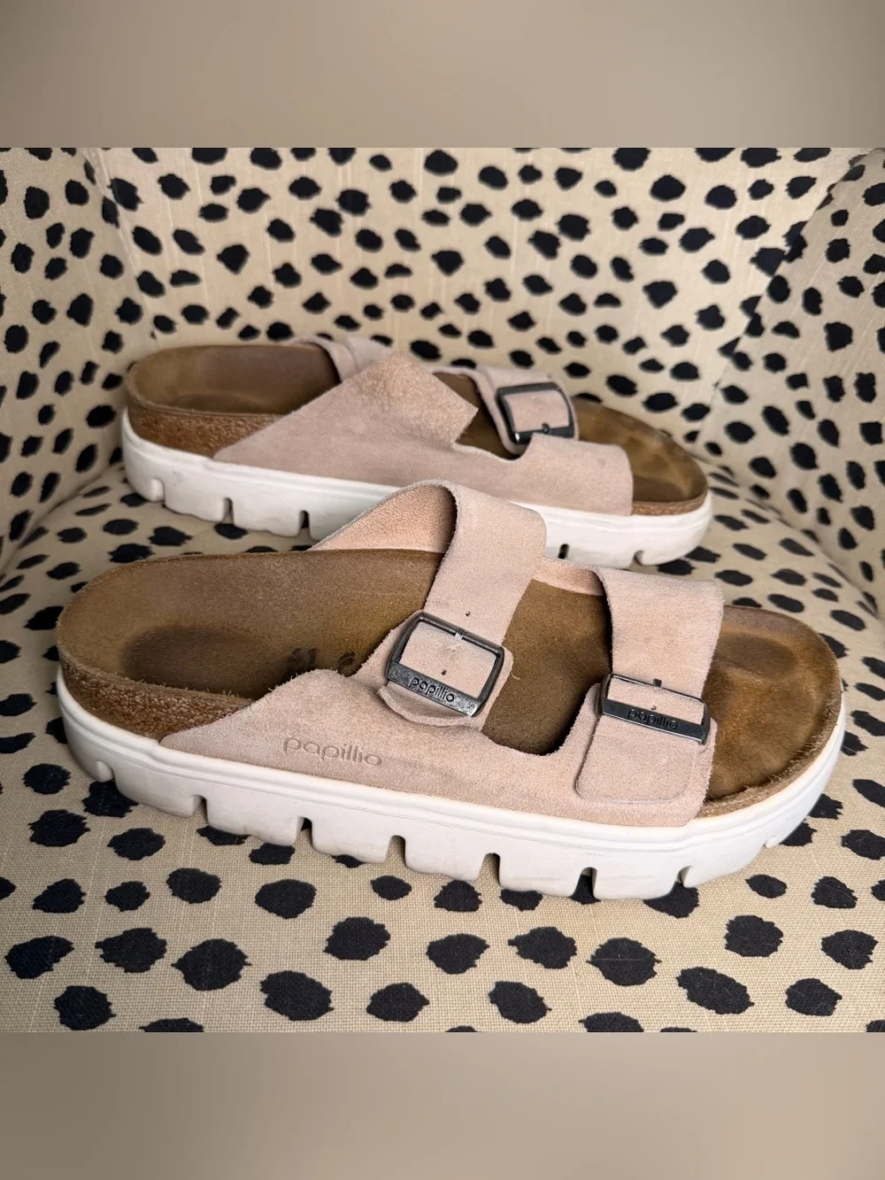 Birkenstock Arizona Platform Double Strap Suede Sandals in Light Pink